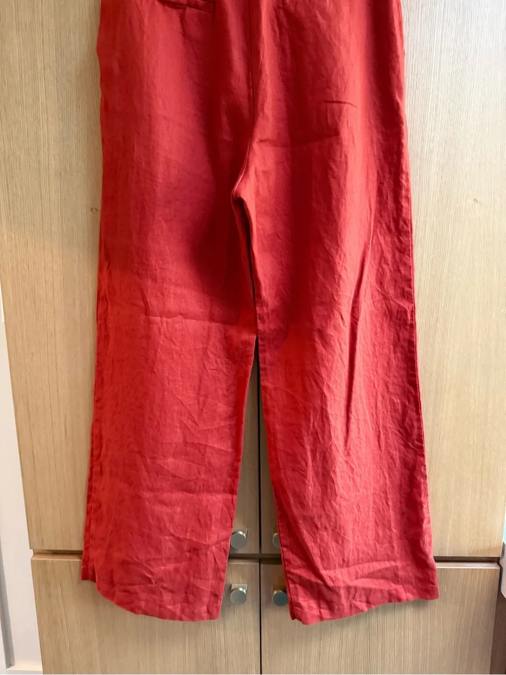 Reformation Vesta Linen High-Waist pants in “blood orange”